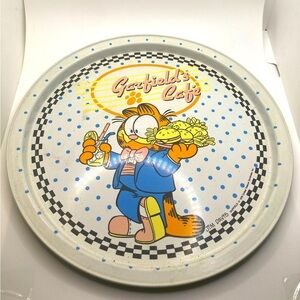 Vtg 70’s Garfield Cafe Jim Davis Metal Tin Serving Tray - Rare - 11”
